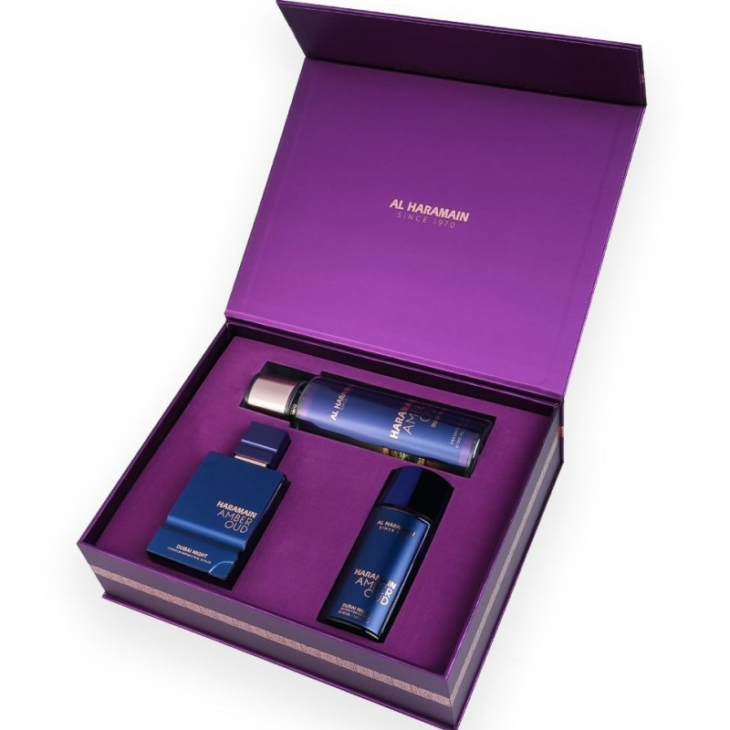 PERF MASC KIT AL HARAMAIN AMBER OUD DUBAI NIGHT 75ML +30ML + B/M 250ML